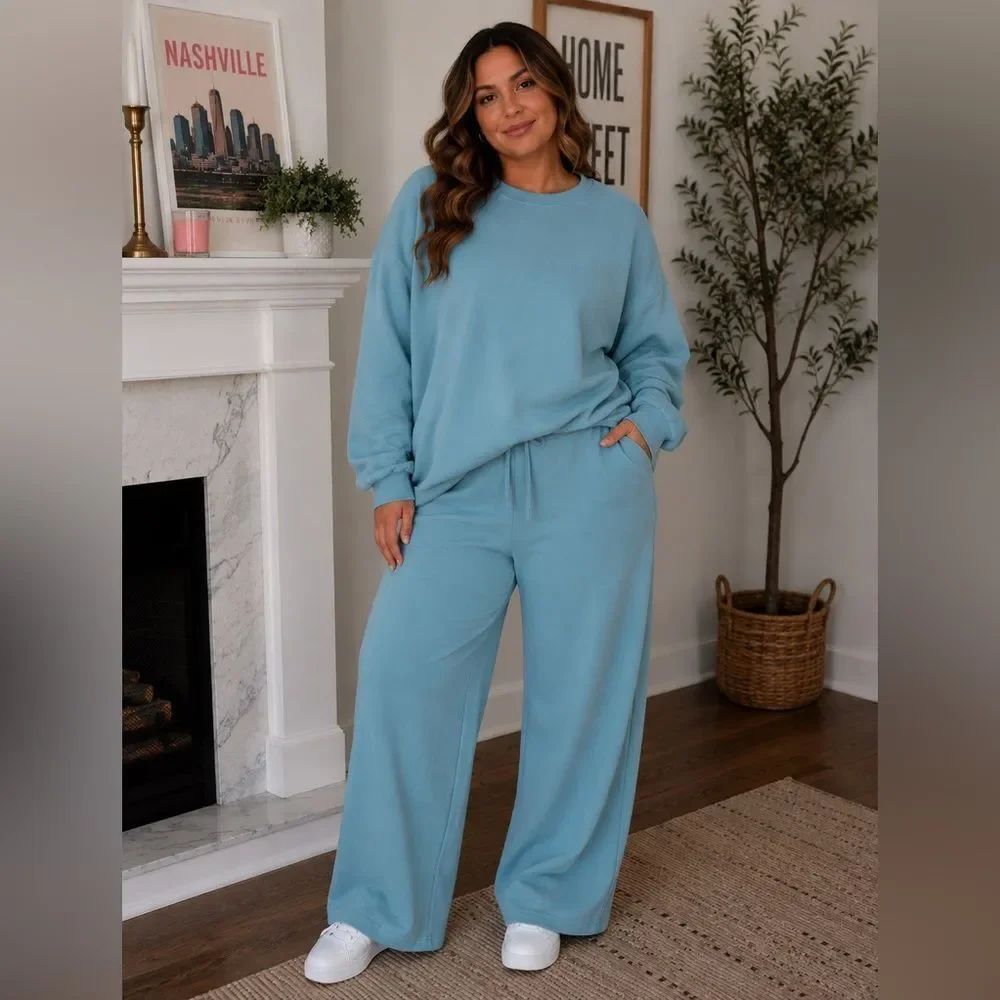 *Victorias Secret* Sz L 2pc French-Blue Fleece Sweatsuit Loungewear Set
